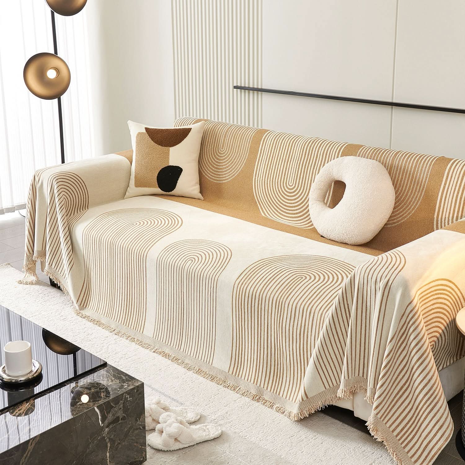 Capa de Sofá Chenille Comfort Pet Anti-Rugas Padrão Arcos Premium