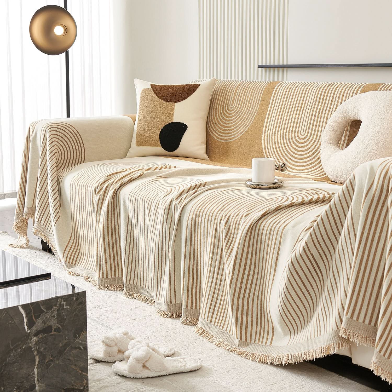 Capa de Sofá Chenille Comfort Pet Anti-Rugas Padrão Arcos Premium