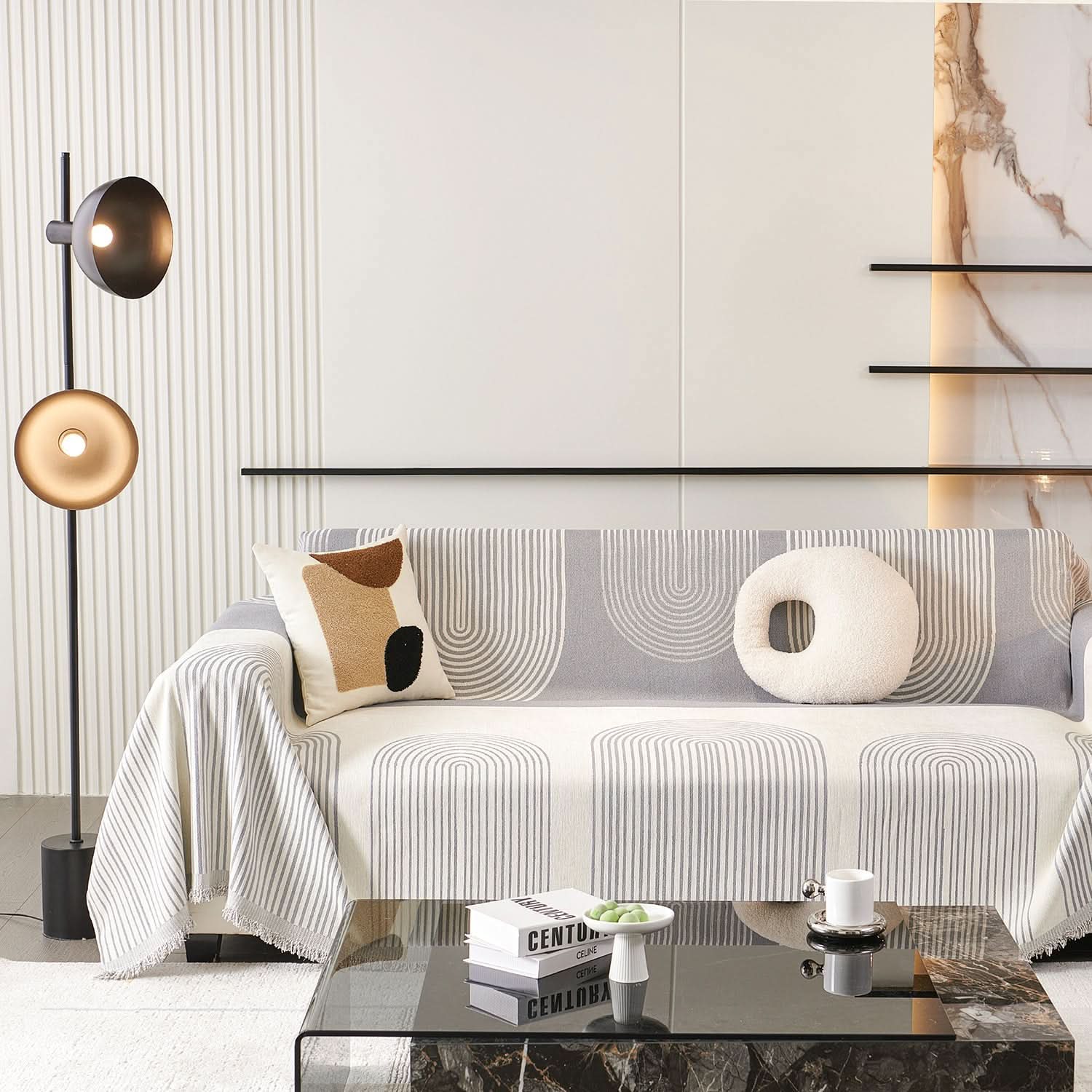 Capa de Sofá Chenille Comfort Pet Anti-Rugas Padrão Arcos Premium