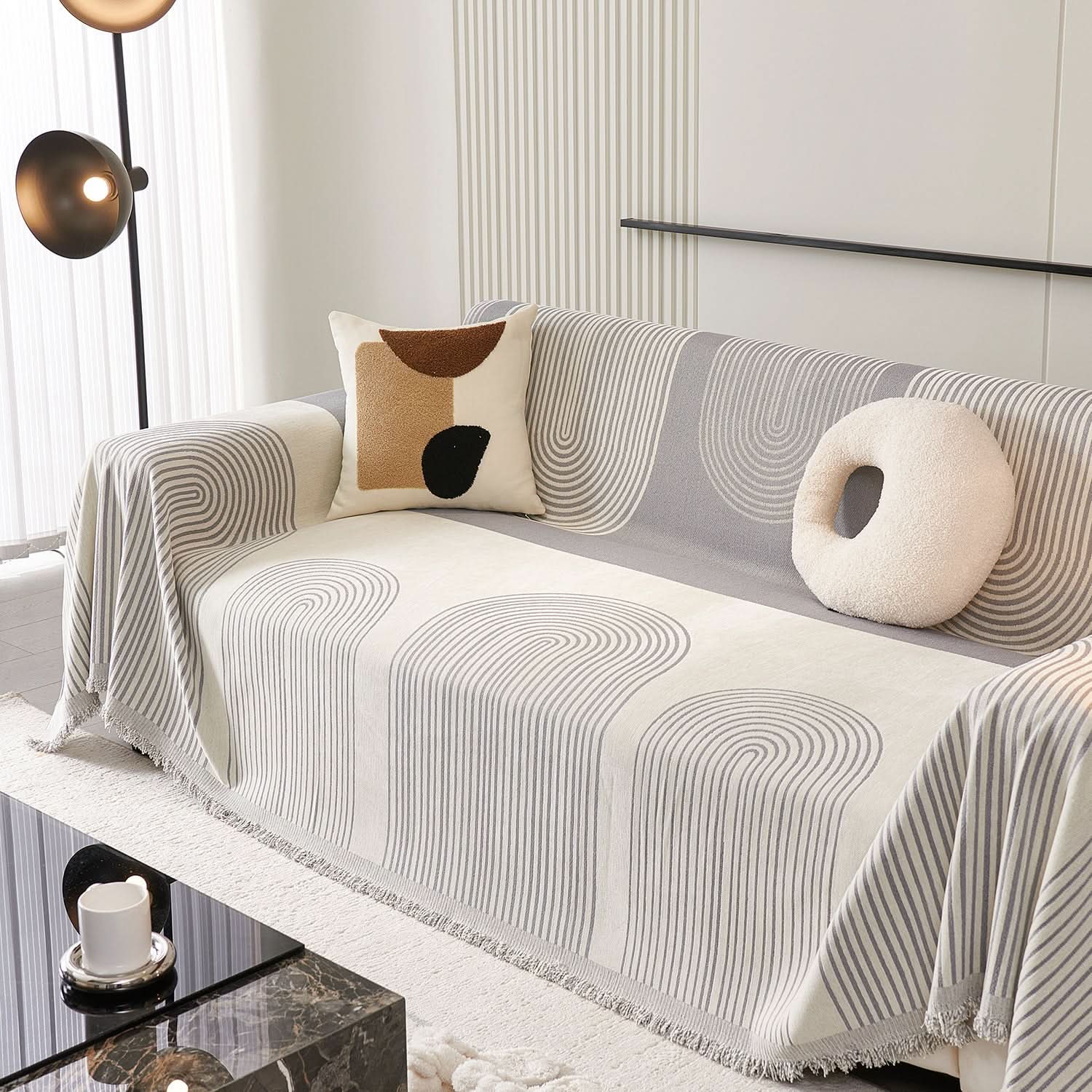 Capa de Sofá Chenille Comfort Pet Anti-Rugas Padrão Arcos Premium