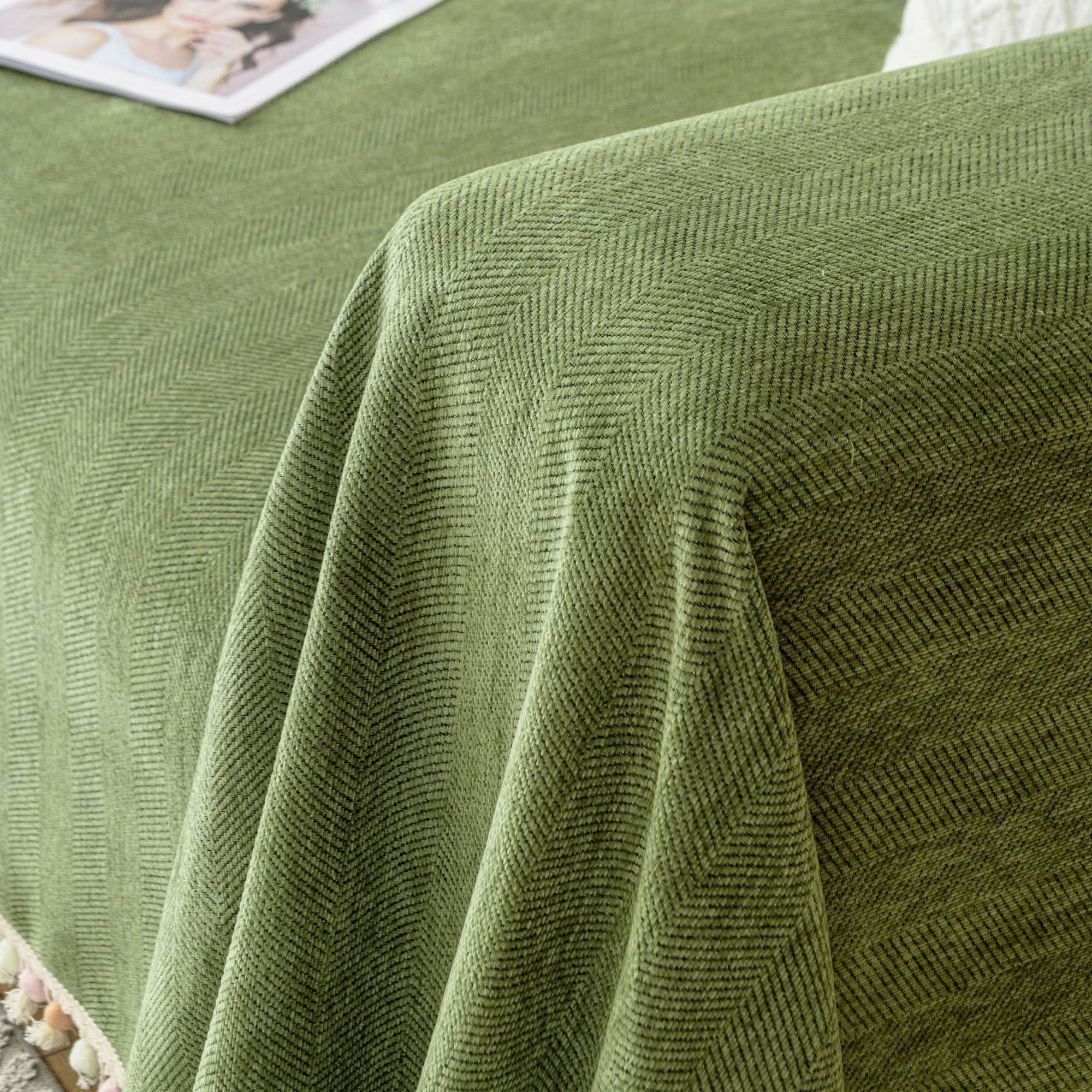 Capa de Sofá Espinha de Peixe com Franjas Pet-Friendly Estilo Boho Luxo