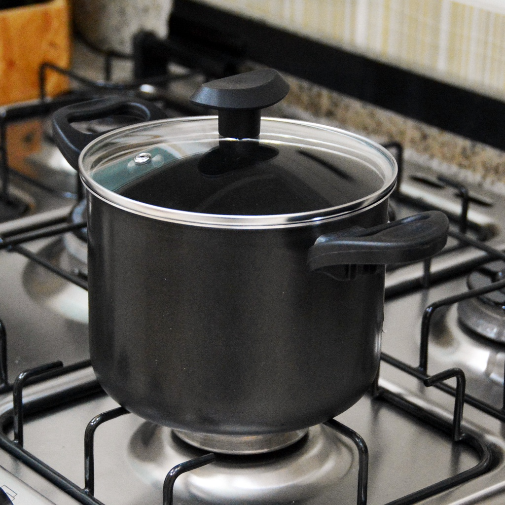 Caldeirão Antiaderente 16cm com Tampa de Vidro e Duas Alças