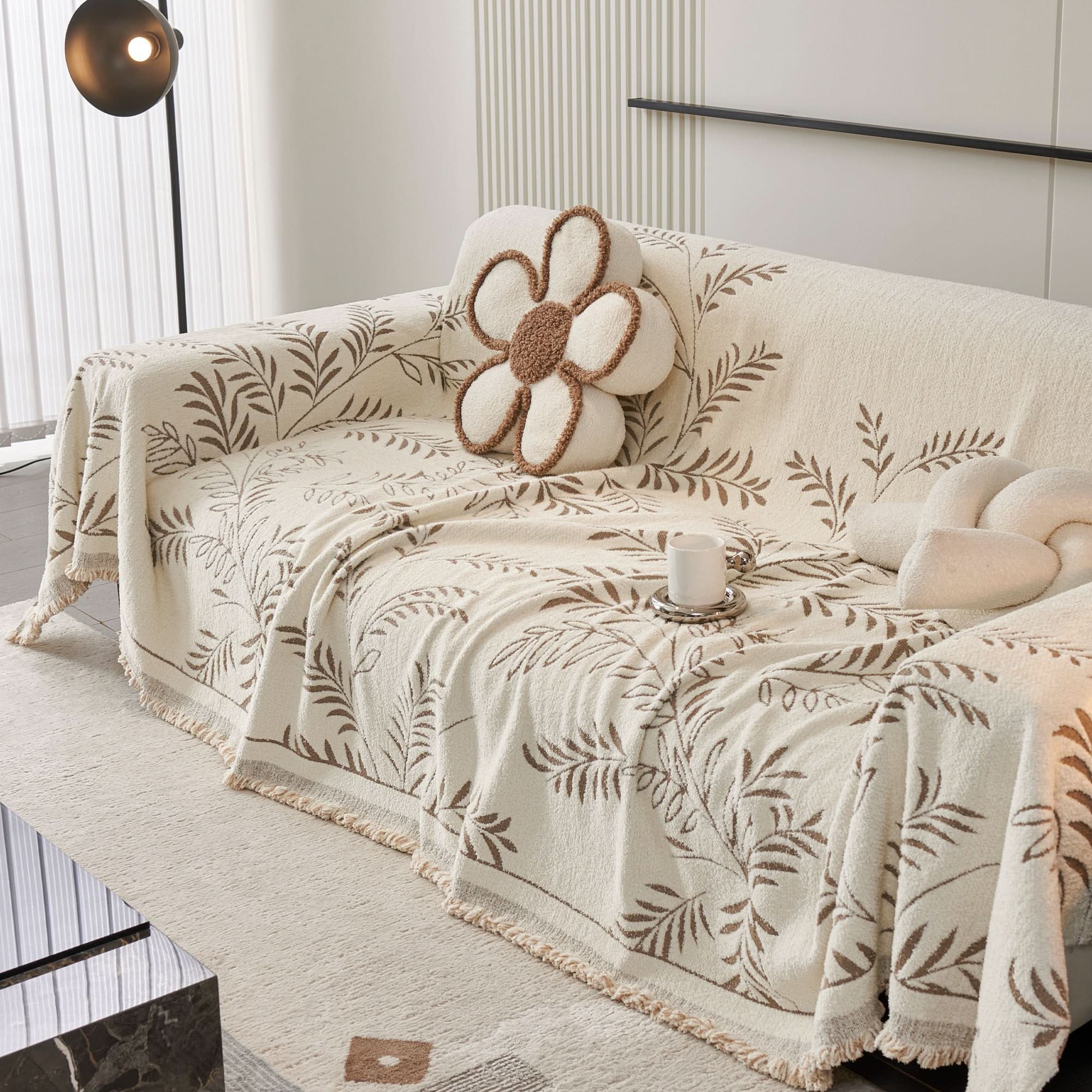 Capa de Sofá Chenille Inverno Botânico Pet Anti-Rugas Premium