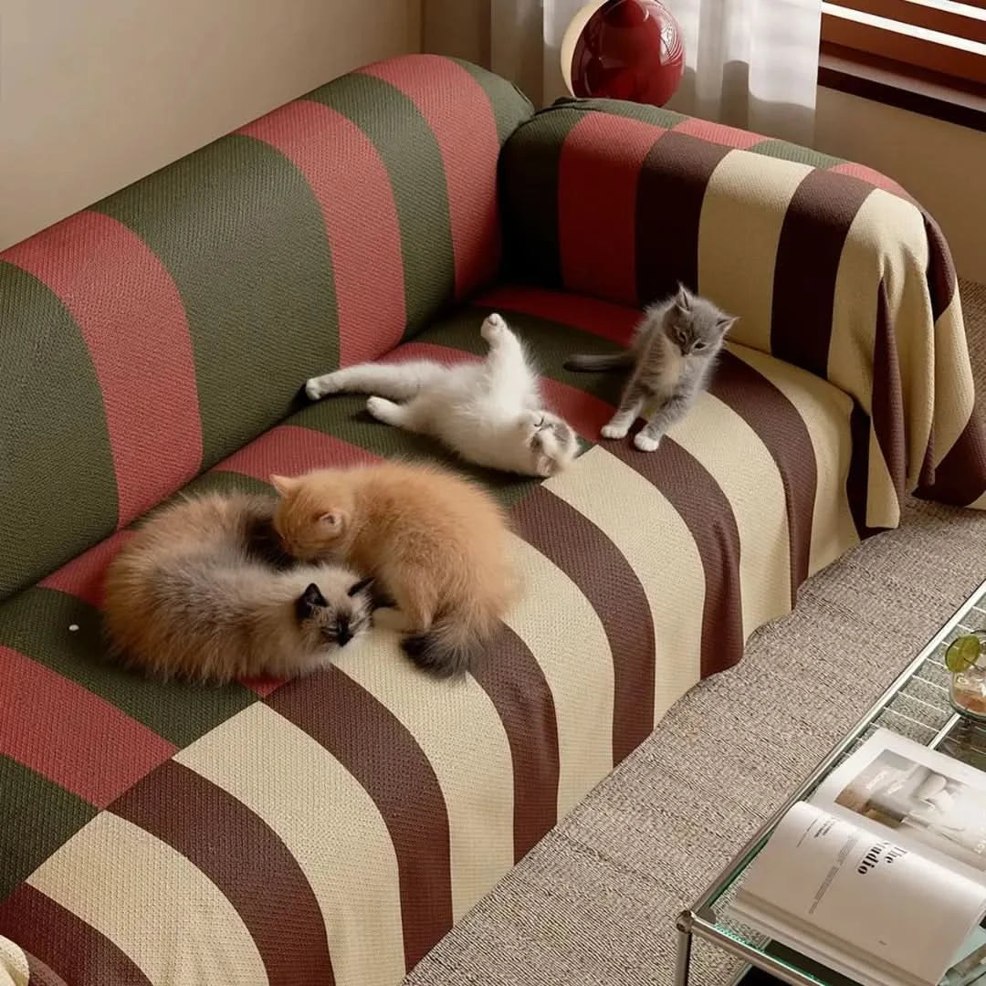 Capa de Sofá Anti Gatos PopGuard™ | Design Pop Listrado | Resistente a Derramamentos