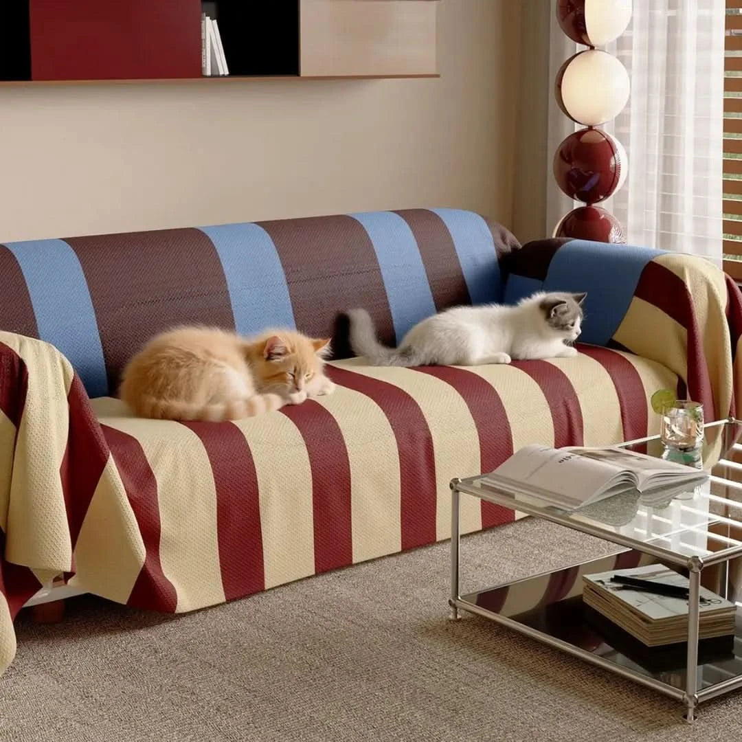 Capa de Sofá Anti Gatos PopGuard™ | Design Pop Listrado | Resistente a Derramamentos