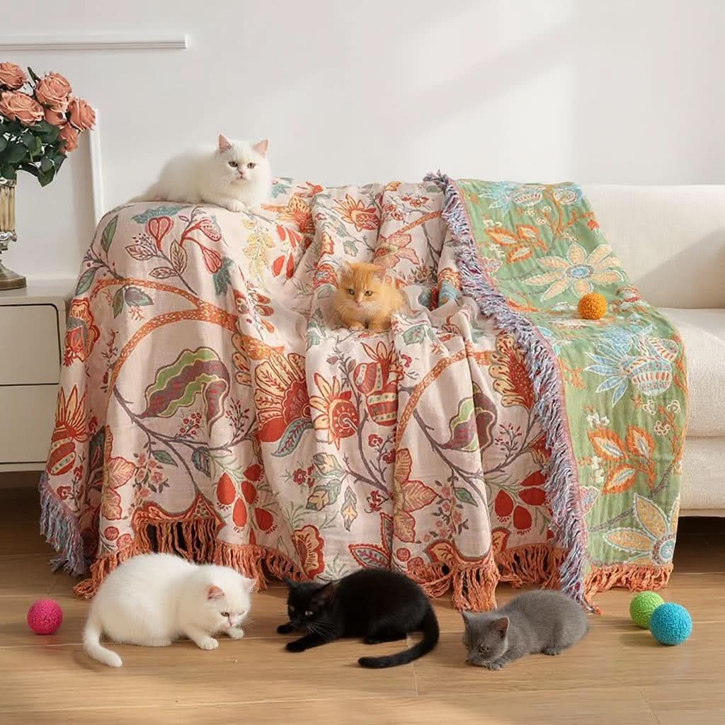 Manta Floral PetSafe™ Boho | 100% Algodão Inteligente | Repele Pelos