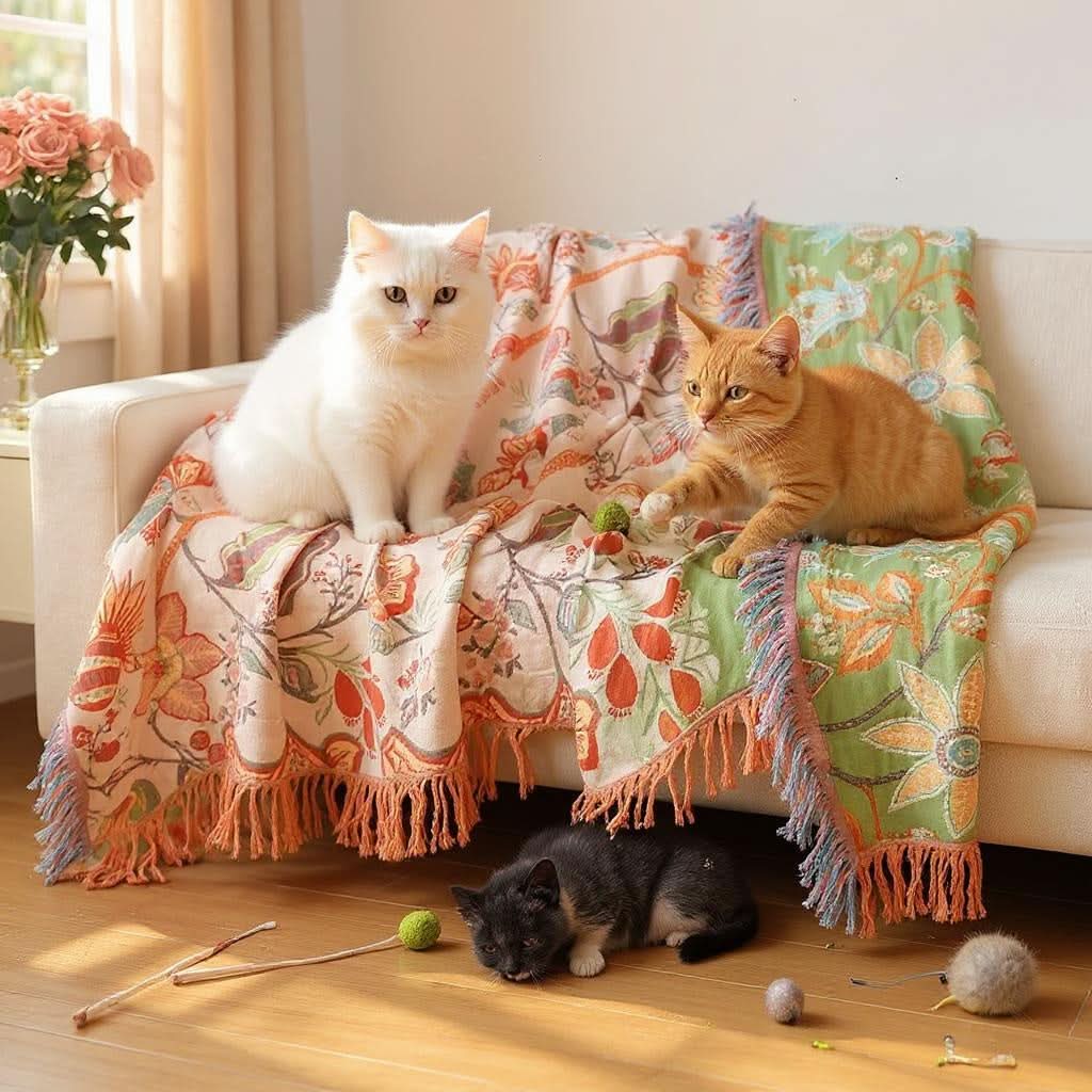 Manta Floral PetSafe™ Boho | 100% Algodão Inteligente | Repele Pelos