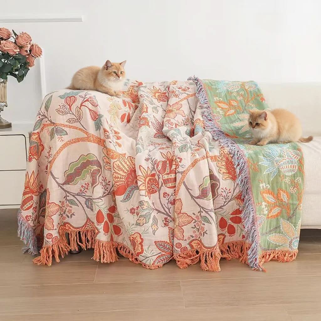 Manta Floral PetSafe™ Boho | 100% Algodão Inteligente | Repele Pelos