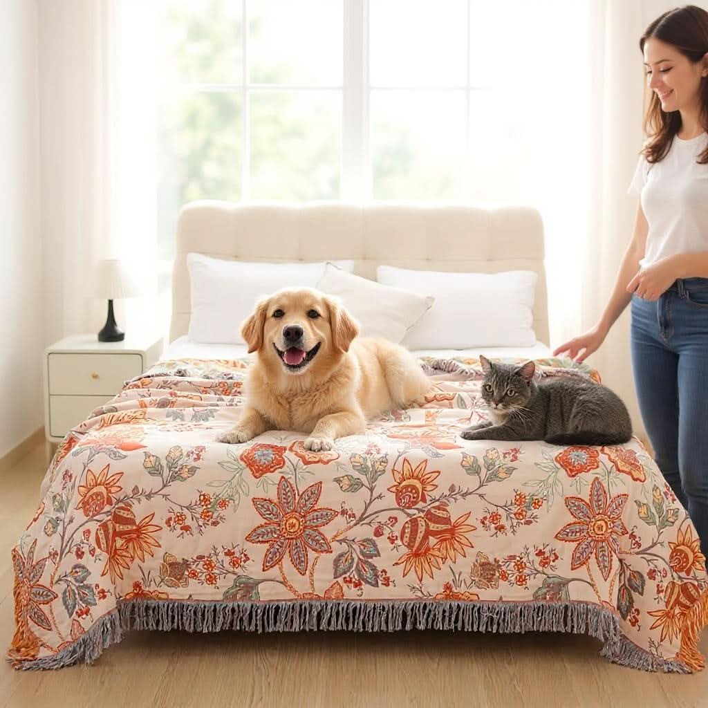 Manta Floral PetSafe™ Boho | 100% Algodão Inteligente | Repele Pelos