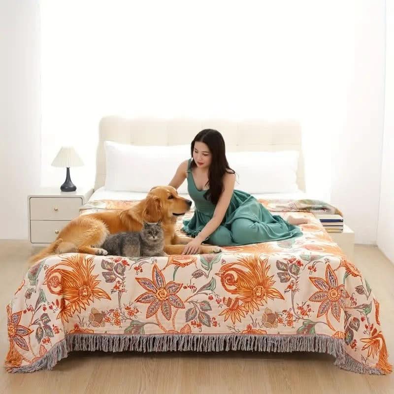 Manta Floral PetSafe™ Boho | 100% Algodão Inteligente | Repele Pelos