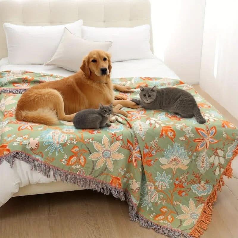 Manta Floral PetSafe™ Boho | 100% Algodão Inteligente | Repele Pelos