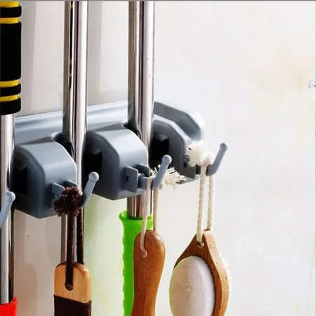 CleanHold — Organizador de Parede com 5 Lugares para Vassouras e Rodos com 6 Ganchos Adicionais - Entrega Grátis