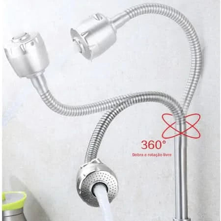 Torneira Inox Prata com Chuveiro e Rotação 360°
