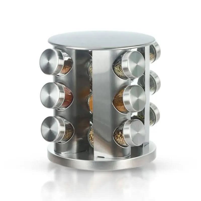 Porta Temperos e Condimentos Giratório em Inox + Caneta e Adesivo - Entrega Grátis