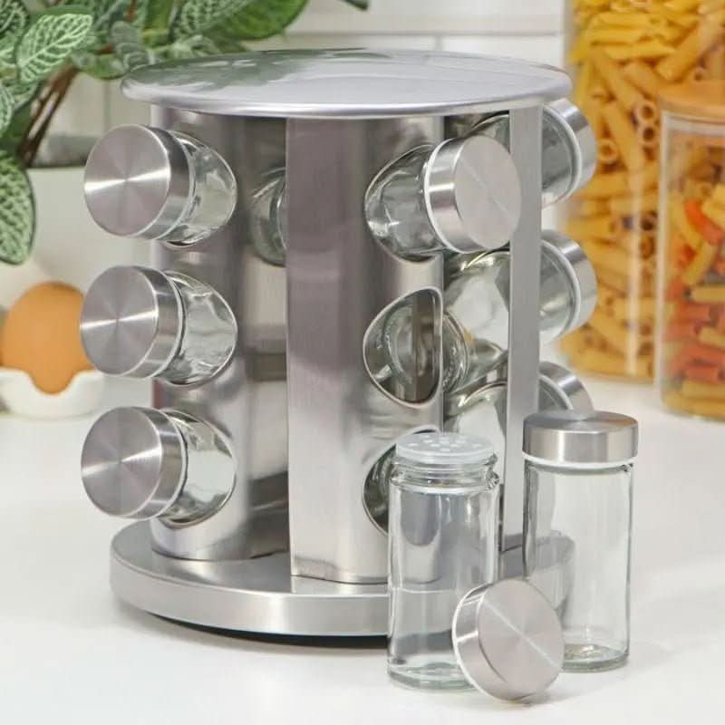 Porta Temperos e Condimentos Giratório em Inox + Caneta e Adesivo - Entrega Grátis
