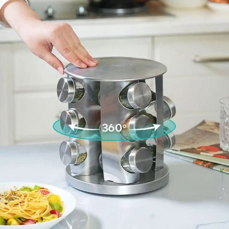 Porta Temperos e Condimentos Giratório em Inox + Caneta e Adesivo - Entrega Grátis