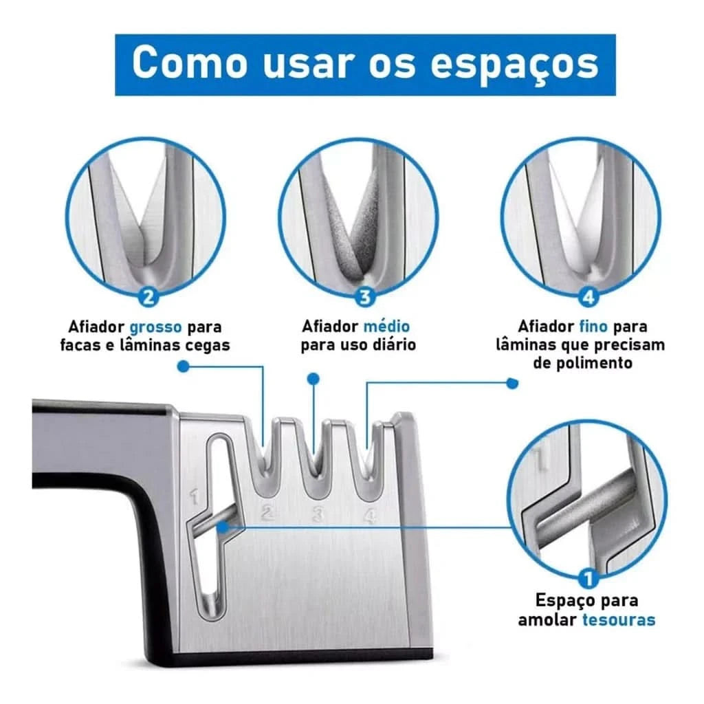 Afiamax - Amolador Afiador de Facas e Tesouras Profissional 4 Em 1 - Entrega Grátis